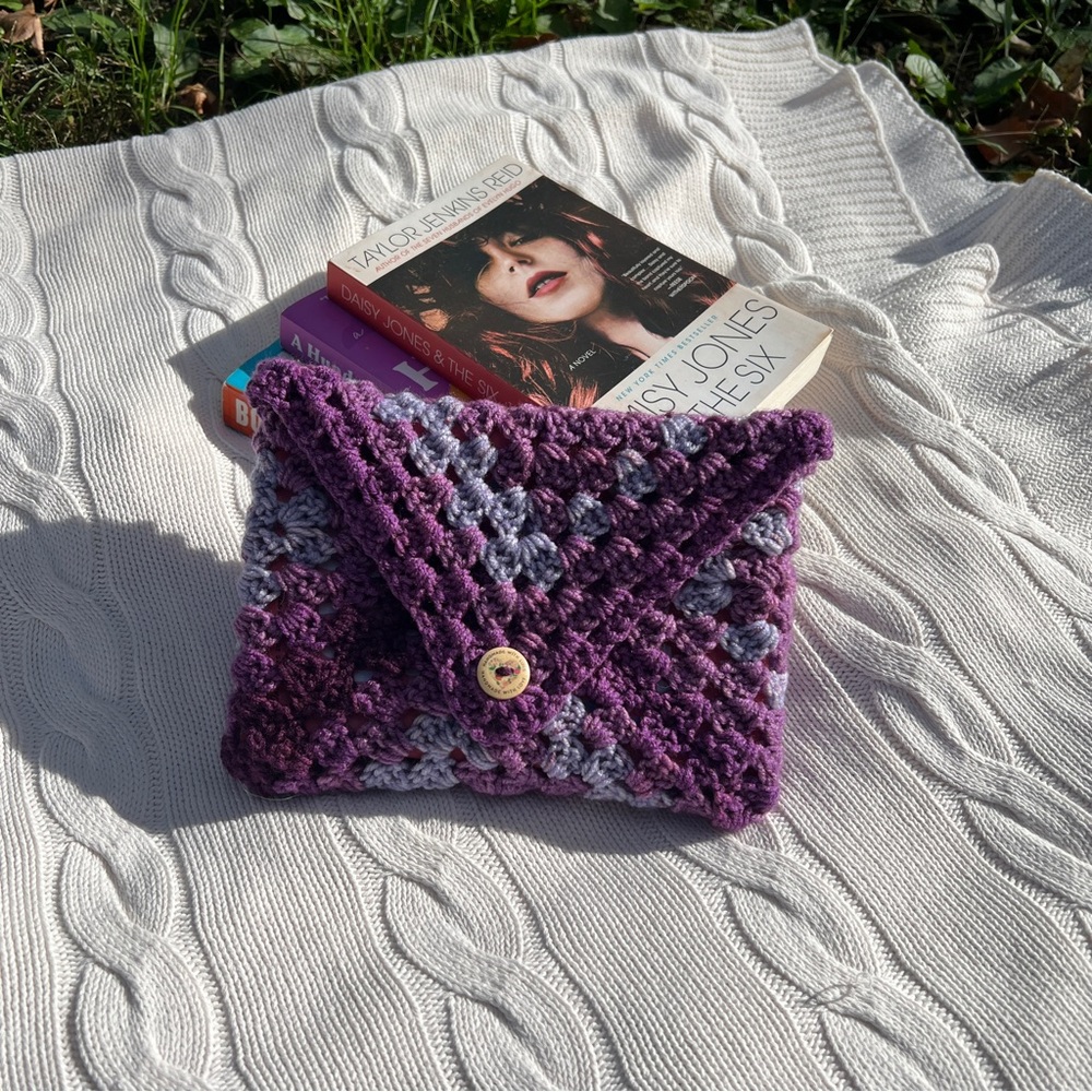 Handmade Crochet Purple Book Sleeve!